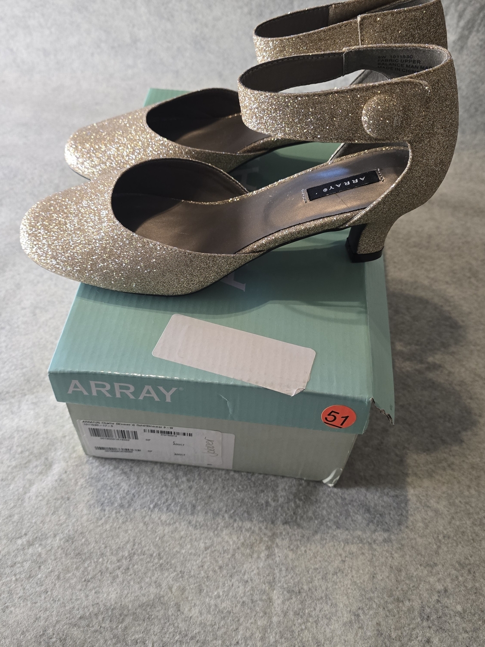 ARRAY Women's Glitter Ankle-Strap Pump in Gold 9 Wide